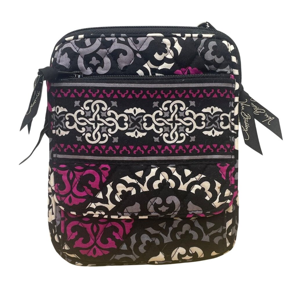 Vera Bradley Women’s Black & Pink Quilted Floral Patterned Crossbody Bag Sz S